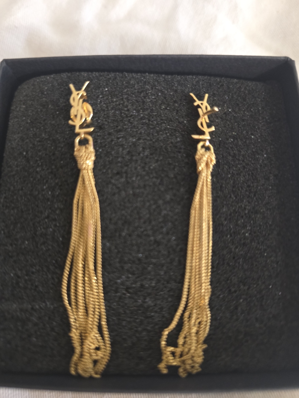 Saint Laurent Gold YSL Logo Tassel Drop Earrings